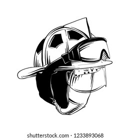 Vector engraved style illustration for posters, logo or emblem. Hand drawn sketch of fire helmet isolated on white background. Detailed vintage etching style drawing.