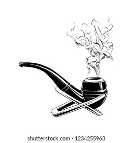 Vector engraved style illustration for posters, logo, emblem, decoration and print. Hand drawn sketch of smoking pipe in black isolated on white background. Detailed vintage etching style drawing.