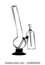 Vector engraved style illustration for posters, logo, emblem, decoration and print. Hand drawn sketch of marijuana bong isolated on white background. Detailed vintage etching style drawing.
