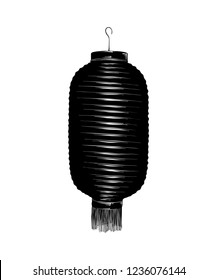 Vector engraved style illustration for posters, logo, decoration and print. Hand drawn sketch of japanese lantern in black isolated on white background. Detailed vintage etching style drawing.