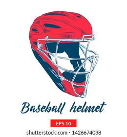 Vector engraved style illustration for posters, decoration and print. Hand drawn sketch of baseball helmet in color isolated on white background. Detailed vintage etching style drawing.