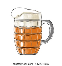 Vector engraved style illustration for posters, decoration, menu, logo and print. Hand drawn sketch of glass of beer in colorful isolated on white background. Detailed vintage woodcut style drawing. 