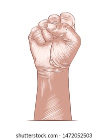 Vector engraved style illustration for posters, decoration, logo and print. Hand drawn sketch of human fist in colorful isolated on white background. Detailed vintage woodcut style drawing. 