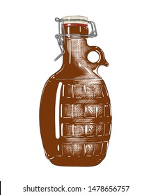 Vector engraved style illustration for posters, decoration and print. Hand drawn sketch of bottle of beer in coloful isolated on white background. Detailed vintage woodcut style drawing. 