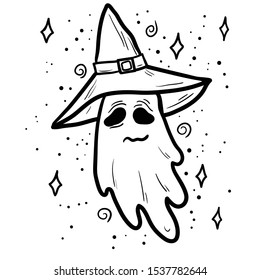 Vector engraved style illustration for posters, decoration and print. Hand drawn sketch of ghost in black isolated on white background. Detailed vintage etching style drawing.