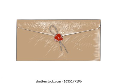 Vector engraved style illustration for posters, decoration and logo. Hand drawn sketch of paper letter in colorful isolated on white background. Detailed vintage woodcut style drawing.