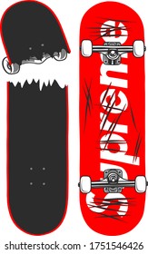 Vector engraved style illustration for posters, logo, decoration and print. Line work of skateboard isolated on white background. 