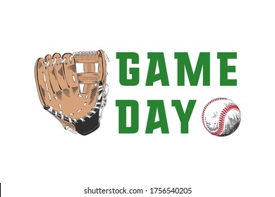 Vektorgrafikgrafik für Poster, Dekoration, T-Shirt-Design. Handgezeichnete Skizze von Baseballschlägern mit motivierender Typografie einzeln auf weißem Hintergrund. Spieltag.

