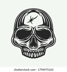 Vector engraved style illustration for posters, decoration, logo, emblem and print. Hand drawn human skull in monochrome isolated on white background. Detailed vintage woodcut style drawing. Art.
