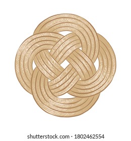 Vector engraved style illustration for posters, decoration, logo and print. Hand drawn sketch of rope knot in colorful isolated on white background. Detailed vintage woodcut style drawing.