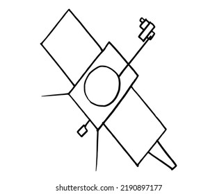 Vektorgrafikgrafik für Poster, Dekoration und Druck. Handgezeichnete Skizze von Weltraumsatelliten auf weißem Hintergrund. 