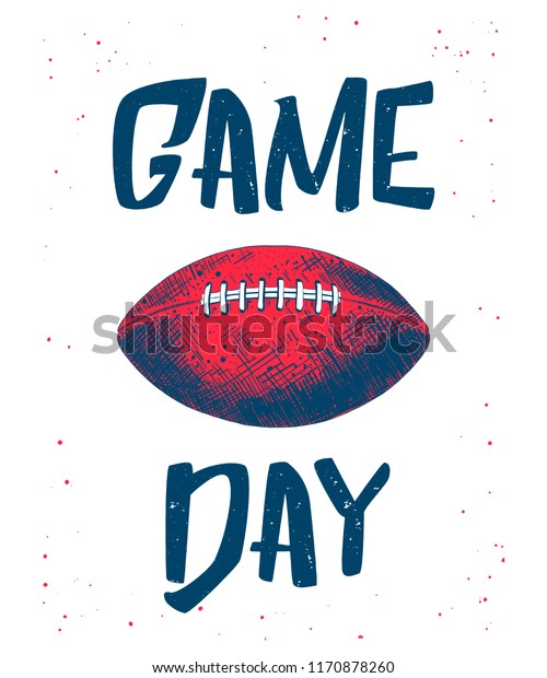 Vector engraved style illustration for posters,\
decoration and print. Hand drawn sketch of american football ball\
with modern typography on white background. Detailed vintage\
etching style drawing.