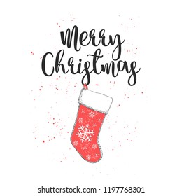 Vector engraved style illustration with typography for posters, decoration and print. Hand drawn sketch Christmas and New Year holiday on white background. Detailed vintage etching drawing.