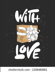 Vector engraved style illustration with typography for posters, decoration and print. Hand drawn sketch Christmas, New Year or birthday holiday on dark background. Detailed vintage etching drawing.