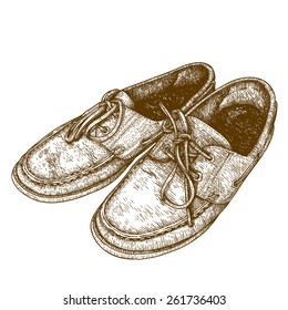 Vector engraving antique illustration of old shoes isolated on white background