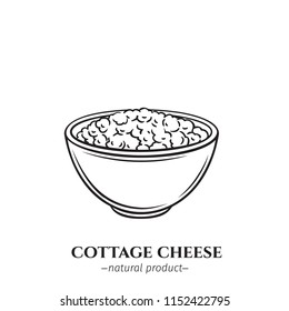 Vector Engraving Cottage Cheese Icon. Dairy Product Illustration For Design Menu And Market. Retro Style.