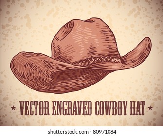 vector engraving cowboy hat