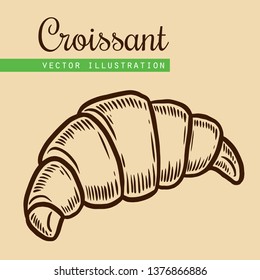 Vector  engraving  croissant on beige background. Vintage hand drawn iIllustration for menu, ads