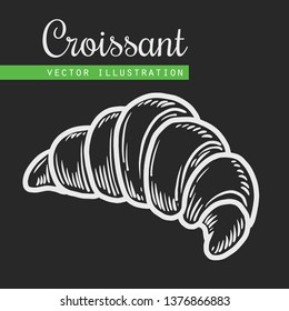 Vector engraving croissant on black background. Vintage hand drawn iIllustration for menu, ads