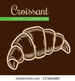 Vector engraving croissant on brown background. Vintage hand drawn iIllustration for menu, ads