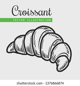 Vector engraving croissant on white background. Vintage hand drawn iIllustration for menu, ads