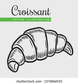 Vector  engraving croissant on white background. Vintage hand drawn iIllustration for menu, ads