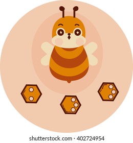 Vector engraving illustration of honey bee . Cartoon cute bee pointing. vector illustration isolated .