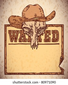 vector engraving wild west theme frame with skull and hat