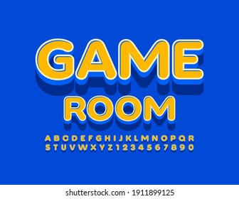 Vector entertainment logo Game Room. Bright 3D Font. Trendy style Alphabet Letters and Numbers set