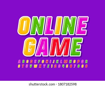 Vector entertainment logo Online Game. Colorful Youth Font. Bright Alphabet Letters and Numbers