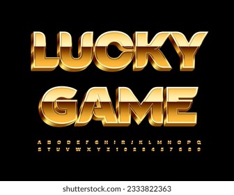 Afiche de entretenimiento vectorial Lucky Game. Fuente Gold Premium. Letras y números de alfabeto 3D elegantes