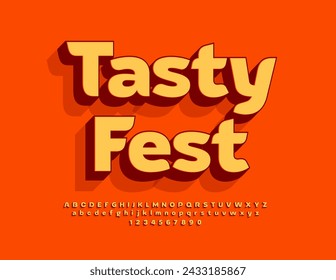 Afiche de entretenimiento vectorial Tasty Fest. Fuente de moda 3D. Conjunto de letras y números de alfabeto brillante.