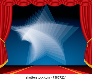 vector entertainment red carpet background with twirl star