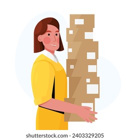 Vector of entrepreneur woman
bring a lot of boxes