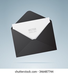 Vector envelope. Black opened envelope isolated on a background. Realistic mockup.