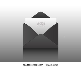 Vector envelope. Black opened envelope isolated on a background. Realistic mockup.