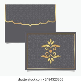 Vector envelope and cover frame border wedding invitation floral motif pattern with elegant gold accents