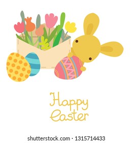 Vector envelope with easter egg,flowers and rabbit