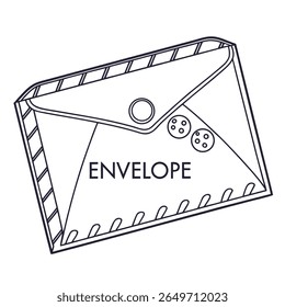 Sobre de Vector con ilustración de arte lineal de un sobre cerrado con Elementos decorativos y correo de texto. 
