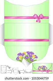 Vector, envelope for gift, spring greeting flower bouquet, envelope for money, make home greeting holiday