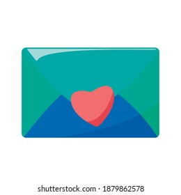 Vector envelope with a heart isolated. Sticker with a message for a loved one. A letter from a lover. Valentine's card. Bright colored letter. Envelope with a red heart in cartoon hand-drawn style.
