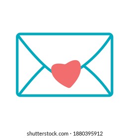 Vector envelope with a heart isolated. Sticker with a message for a loved one. A letter from a lover. Valentine's card. letter. Envelope with a red heart in cute kid simple cartoon hand-drawn style. 