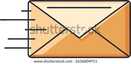 Vector envelope icon flying with motion lines representing fast mail or email delivery. Great for communication, contact, or message themes. Ideal for digital and print design use.
