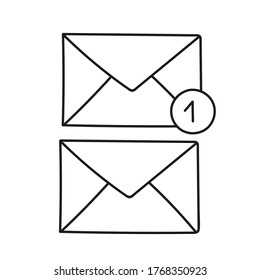 Vektorgrafik-Umschlagsymbol mit Buchstabe auf weißem Hintergrund. Mail-Symbol im Doodle-Stil.