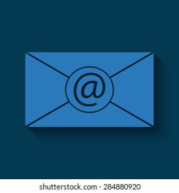 Vector Envelope Icon  with shadow on a blue background