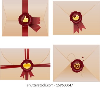 vector envelope with iconic wax seal set  - Separate layers for easy editing