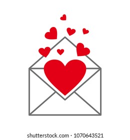 Vector envelope. Illustration of the opened envelope with hearts. Icon of envelope.