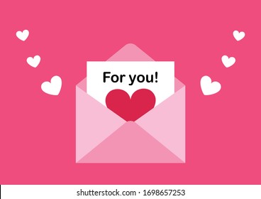 Vector envelope. Illustration of the opened envelope with hearts. Icon of envelope.