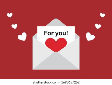 Sobre vectorial. Ilustración del sobre abierto con corazones. Icono del sobre.