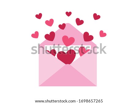 Vector envelope. Illustration of the opened envelope with hearts. Icon of envelope.